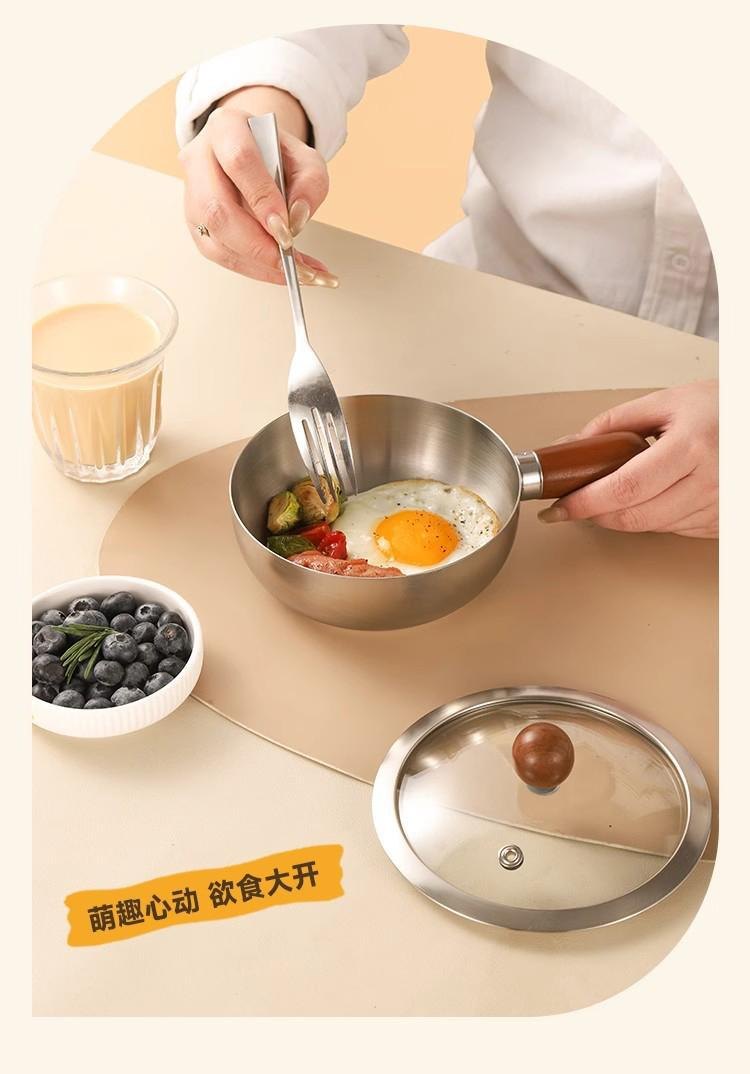 Chảo inox Mini Cán Gỗ 14cm (Ko Nắp)