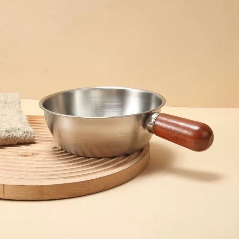 Chảo inox Mini Cán Gỗ 14cm (Ko Nắp)