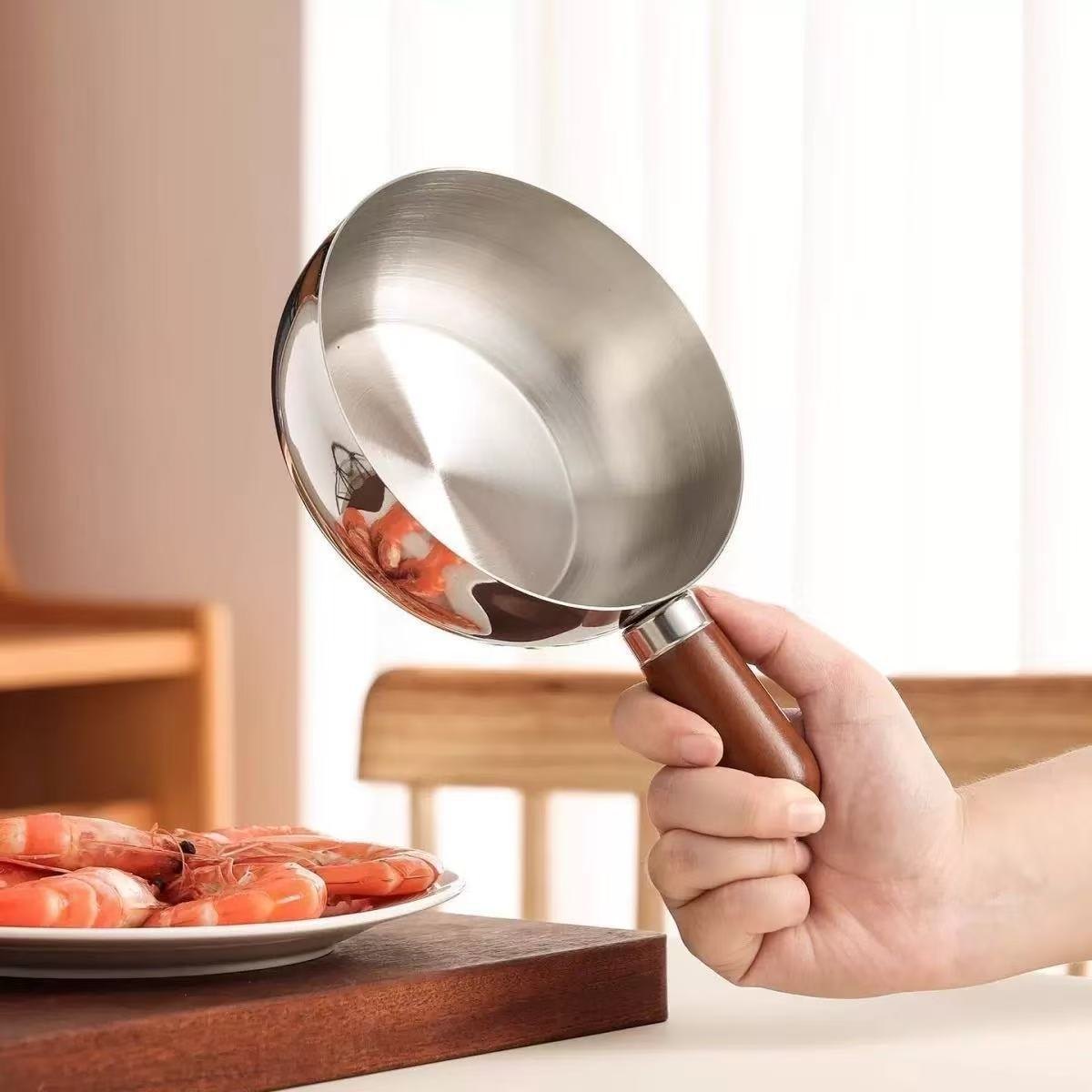 Chảo inox Mini Cán Gỗ 14cm (Ko Nắp)
