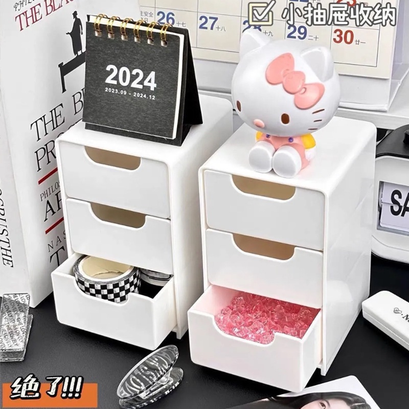 Tủ Mini 3 Tầng Decor Bàn Học(13x9x8cm) - # MÀU HỒNG