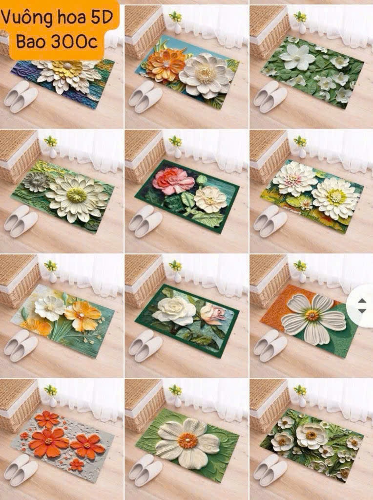 Thảm Chân Hoa 5D Chữ Nhật Vải Nỉ 60x40 Đế Chống Trượt - mẫu ngẫu nhiên
