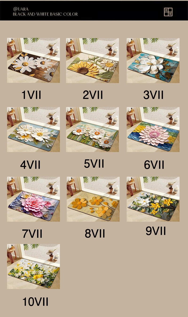 Thảm Chân Hoa 5D Chữ Nhật Vải Nỉ 60x40 Đế Chống Trượt - mẫu ngẫu nhiên