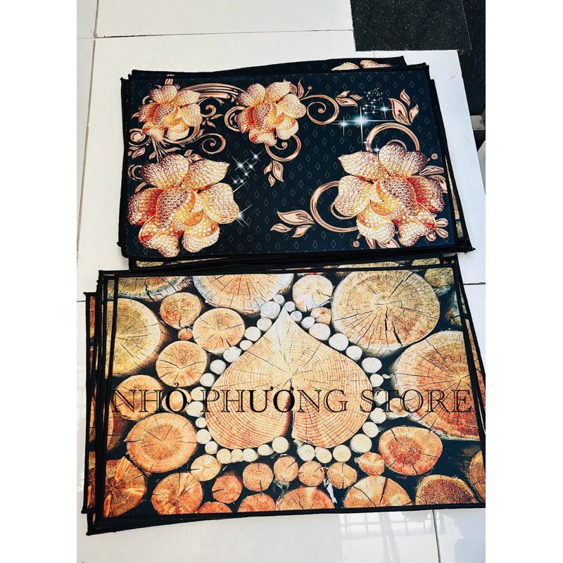 Thảm Chân Hoa 5D Chữ Nhật Vải Nỉ 60x40 Đế Chống Trượt - mẫu ngẫu nhiên