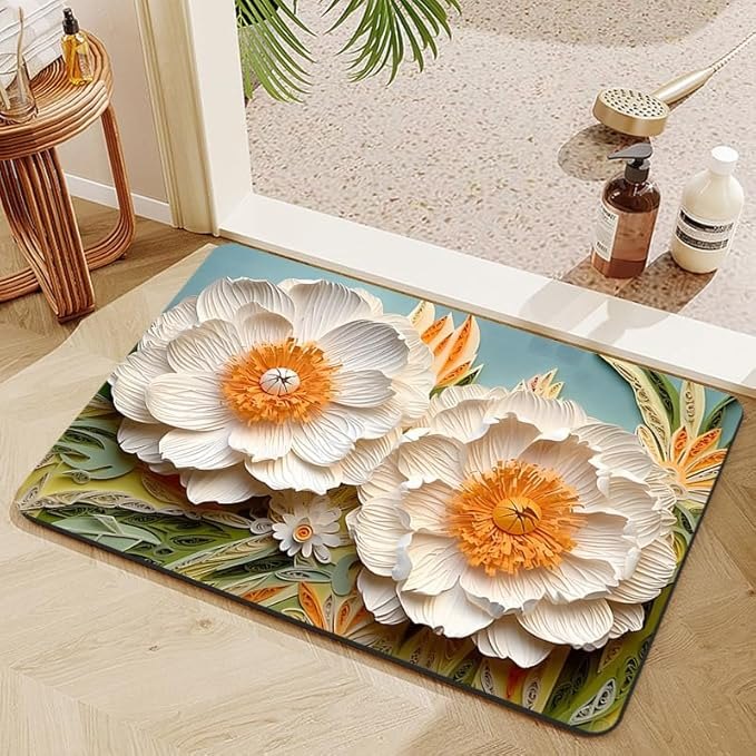 Thảm Chân Hoa 5D Chữ Nhật Vải Nỉ 60x40 Đế Chống Trượt - mẫu ngẫu nhiên
