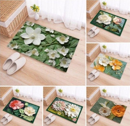 Thảm Chân Hoa 5D Chữ Nhật Vải Nỉ 60x40 Đế Chống Trượt - mẫu ngẫu nhiên