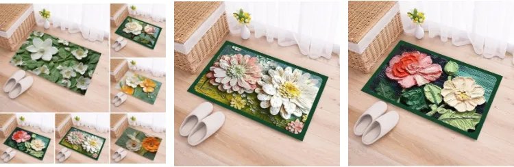 Thảm Chân Hoa 5D Chữ Nhật Vải Nỉ 60x40 Đế Chống Trượt - mẫu ngẫu nhiên