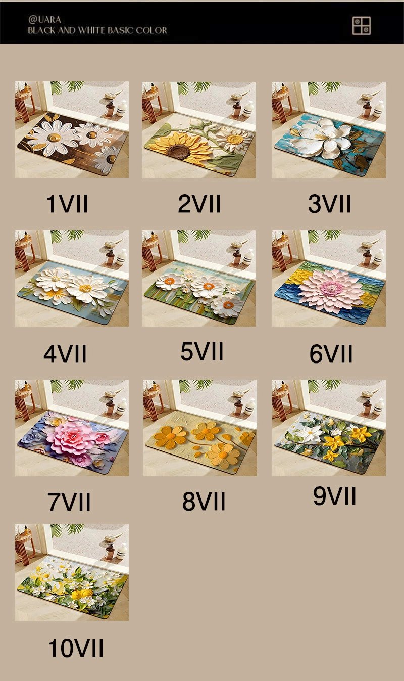 Thảm Chân Hoa 5D Chữ Nhật Vải Nỉ 60x40 Đế Chống Trượt - mẫu ngẫu nhiên
