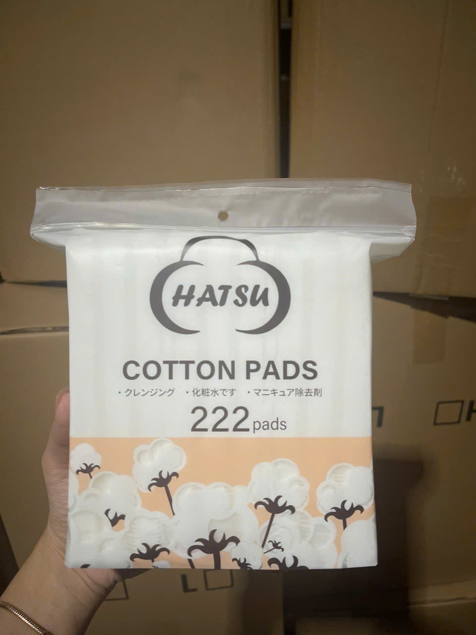 Bông Tẩy Trang 222 Miếng HATSU LOGO Đỏ