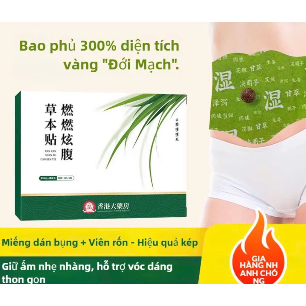 Hộp 5 Miếng Dán Ngải Cứu Tan Mỡ Bụng TRIỆU LỘ TƯ (Có Kèm 5 Viên Cao)