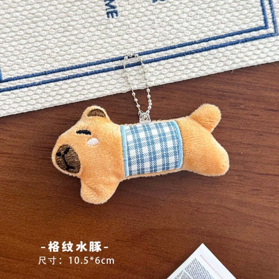 Móc Khóa Thú Nhồi Bông Nằm - Chó Nâu kẻ