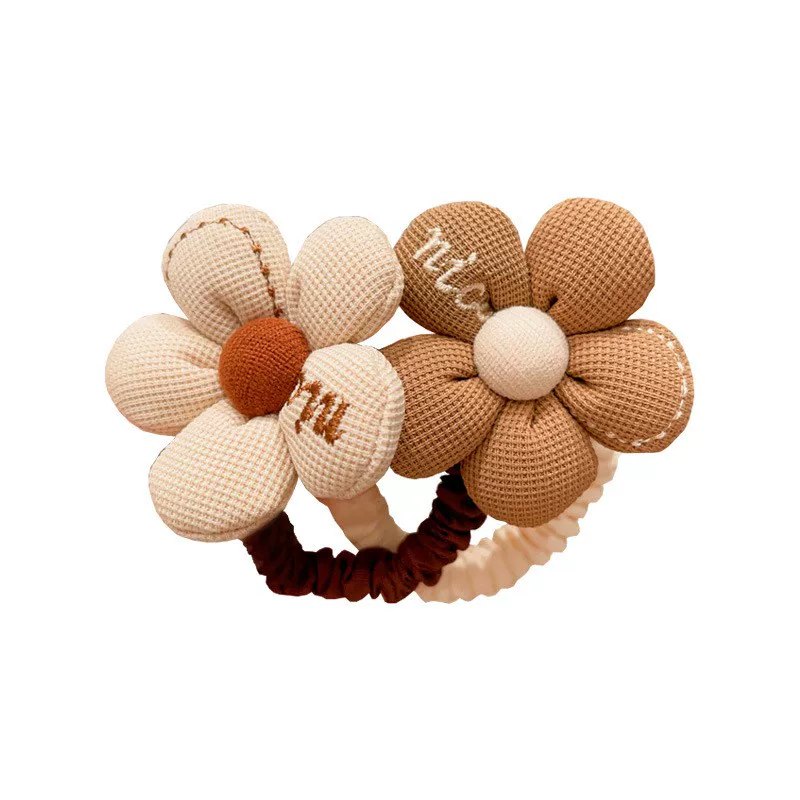 set 3 Dây Buộc Tóc Vải Hoa Nơ Phồng Nâu-Be - Màu Be