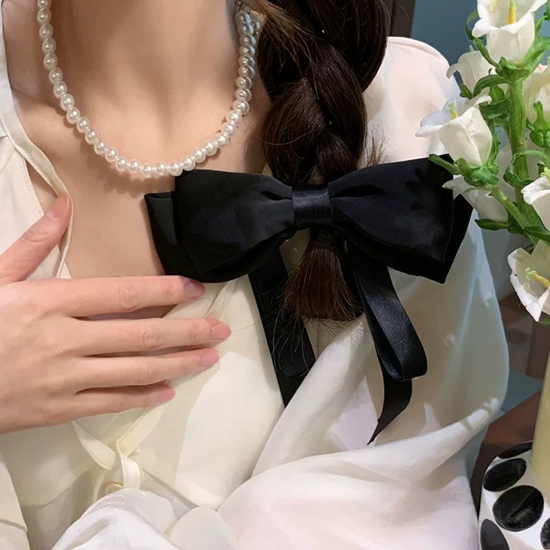 Kẹp Tóc Tiểu Thư Nơ Lụa Siêu Điệu Đà - Trắng