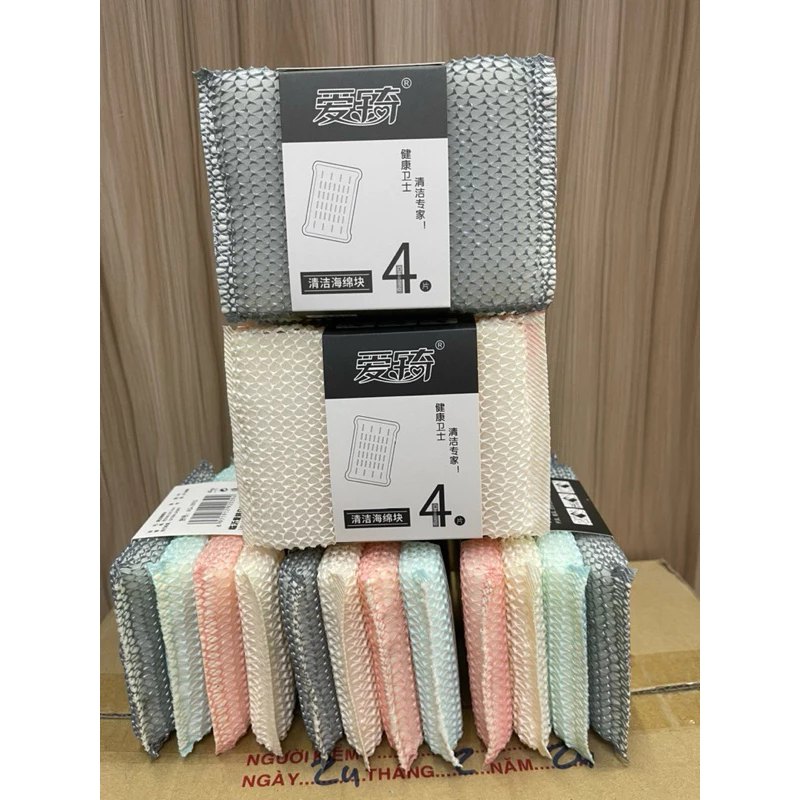 Set 4 Mút Rửa Bát Lưới Xốp Cao Cấp AQ-3913