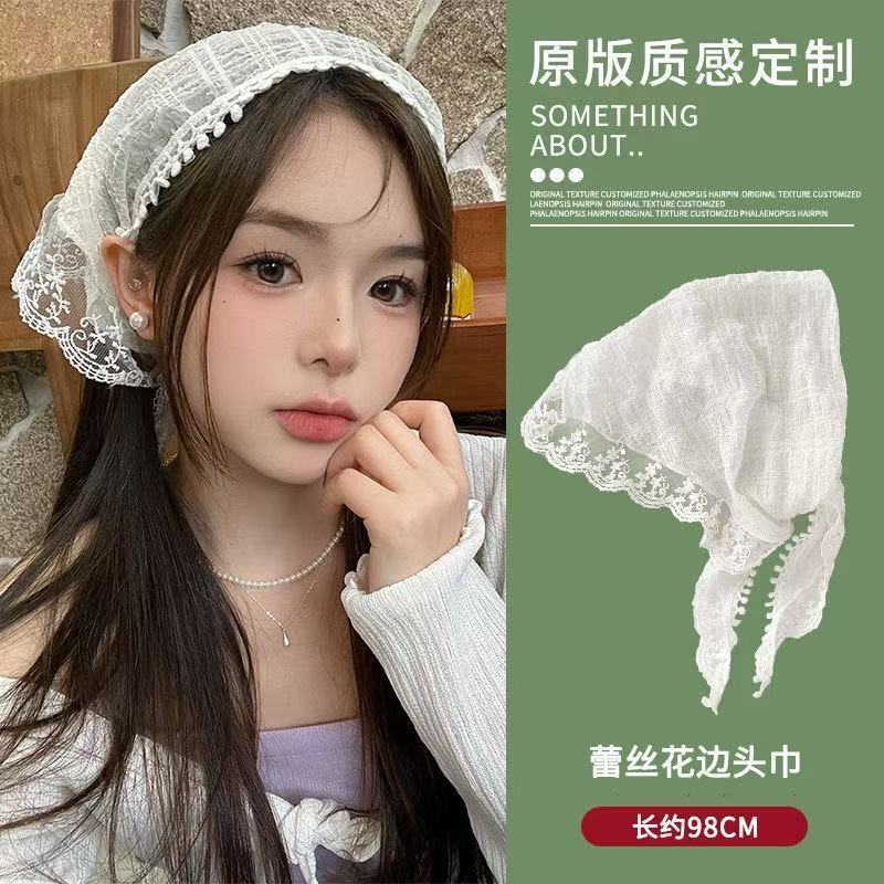 Băng Đô Khăn Ren Chùm Đầu - Ren Trắng Ngà
