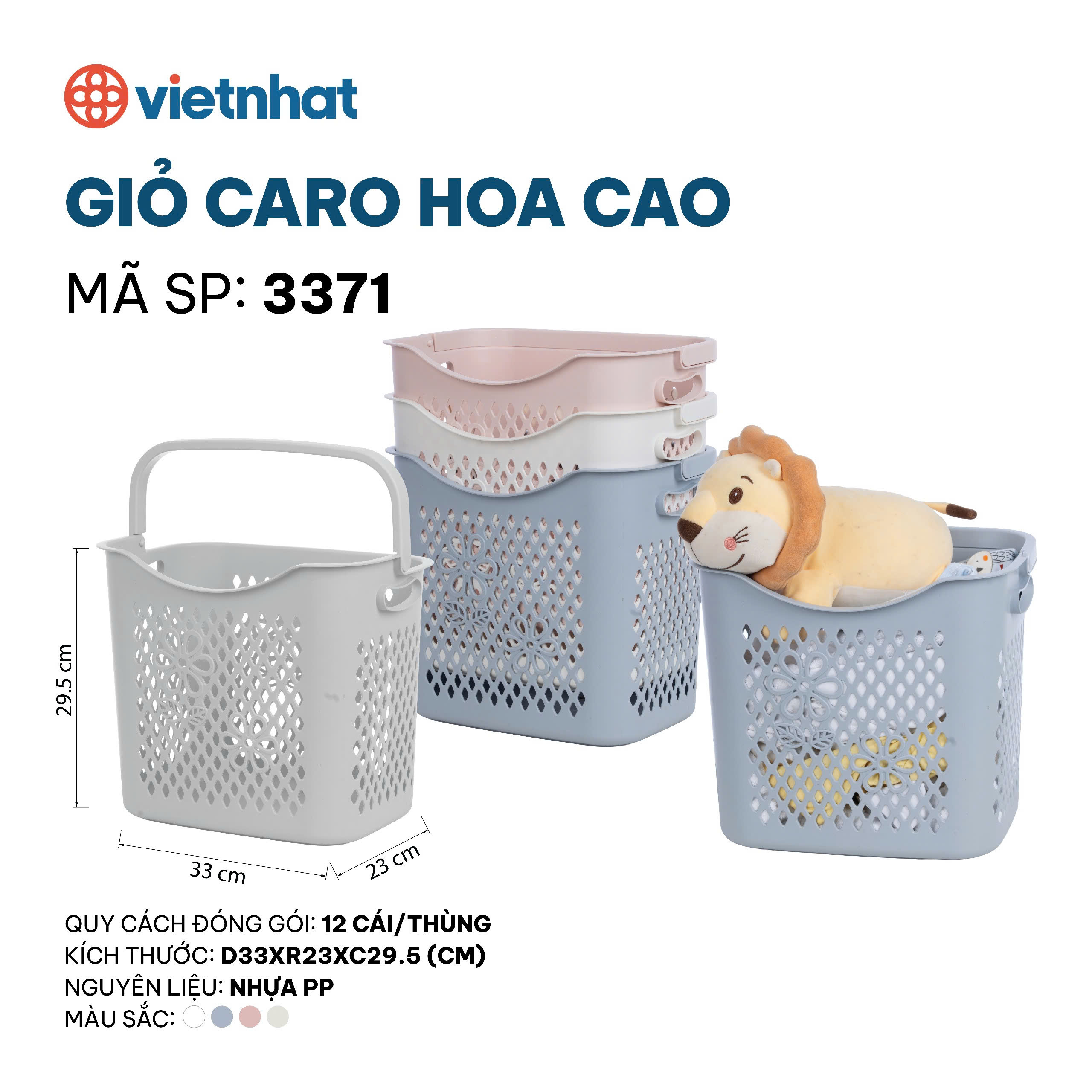 Giỏ Caro Kẻ Hoa Mã 3371 - Hồng