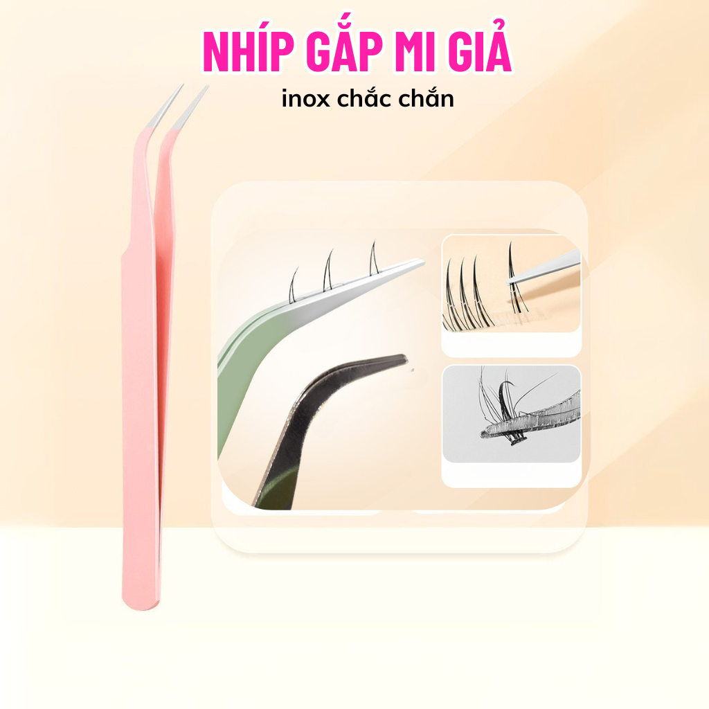 Nhíp Gắp Mi Màu Hồng (Đầu Cong)