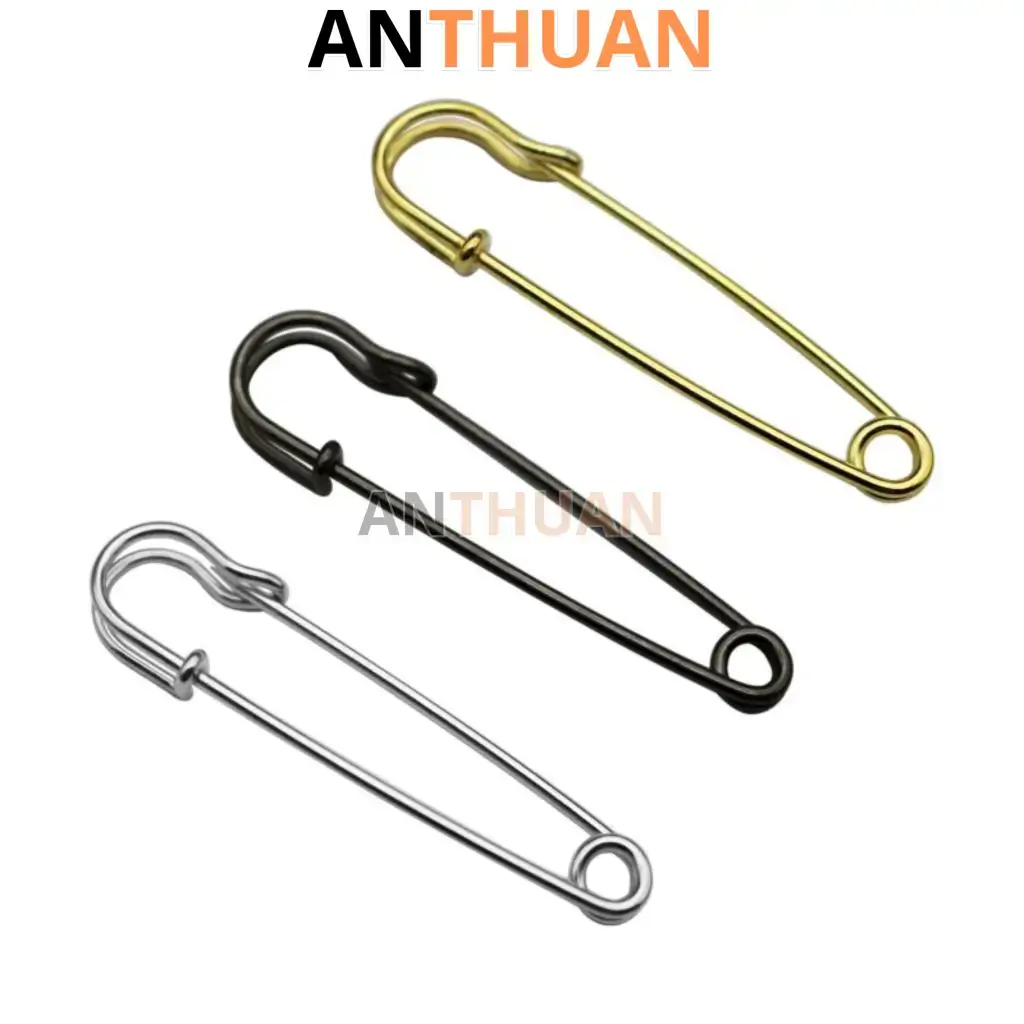 Kim Ghim Băng Bằng Thép Không Gỉ Dài 70mm Màu Bạc, Vàng, Đen, Kim Tây, Ghim Cài Áo Lớn DIY