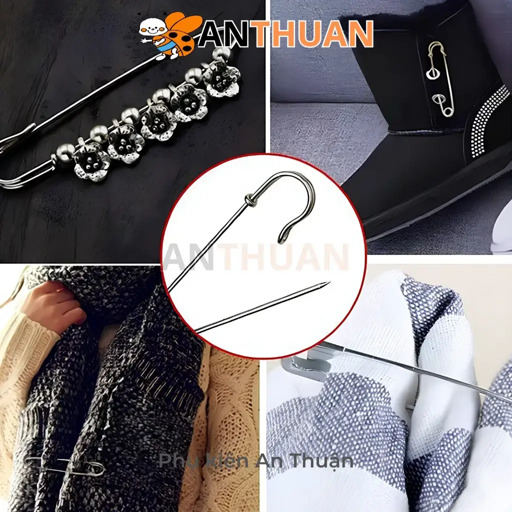 Kim Ghim Băng Bằng Thép Không Gỉ Dài 70mm Màu Bạc, Kim Tây, Ghim Cài Áo Lớn DIY