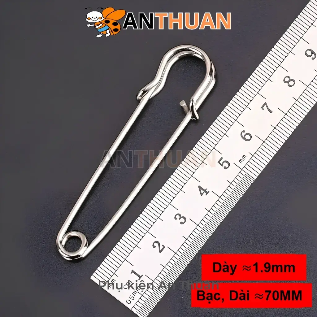Kim Ghim Băng Bằng Thép Không Gỉ Dài 70mm Màu Bạc, Kim Tây, Ghim Cài Áo Lớn DIY