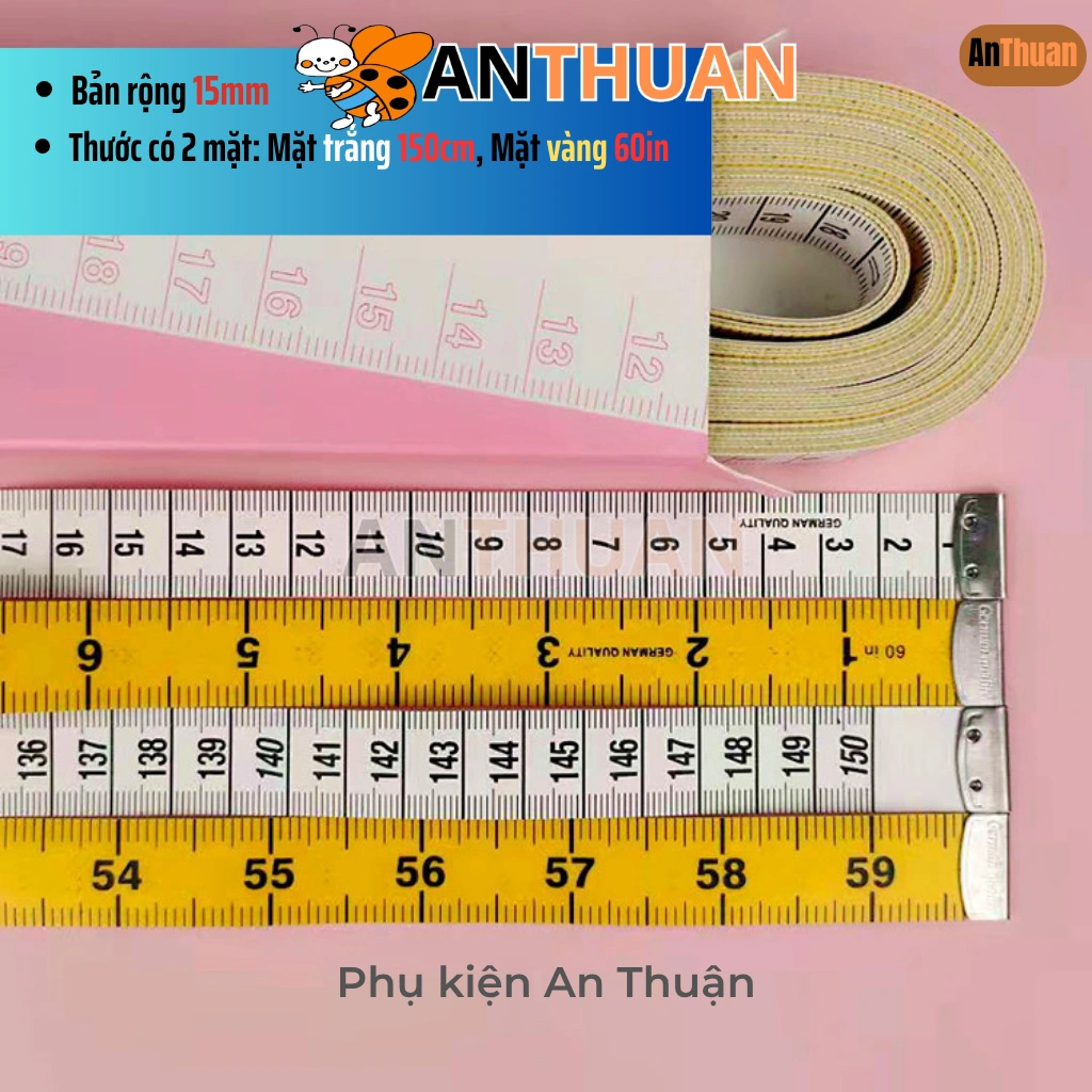 Thước dây German Quality 2 mặt trắng vàng dài 150cm/60inch vạch kẻ rõ ràng đo chuẩn xác, mềm mại