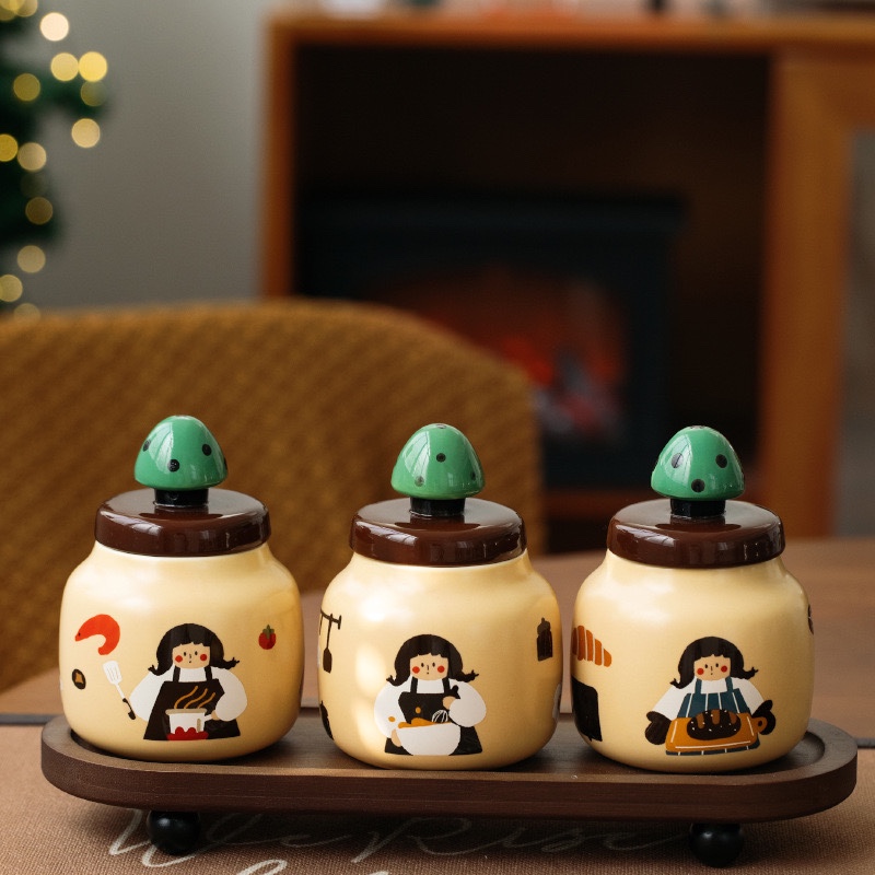 Set hũ gia vị happy kitchen - Nâu