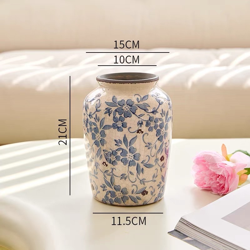 Bình gốm hoa xanh cổ A