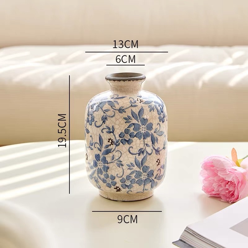 Bình gốm hoa xanh cổ B