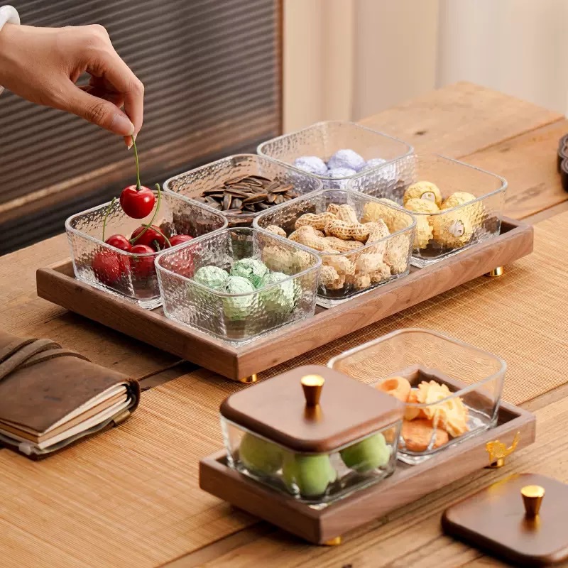 Khay mứt thuỷ tinh nắp gỗ 4 hũ ver 2