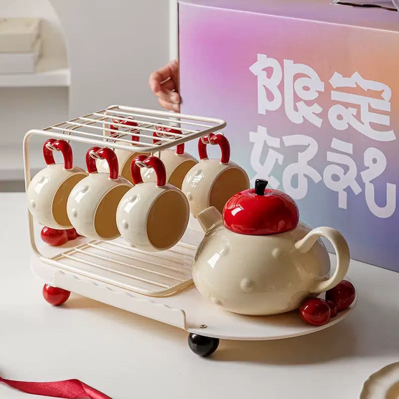 Set trà Táo đỏ 6 cốc+ giá treo+ khay