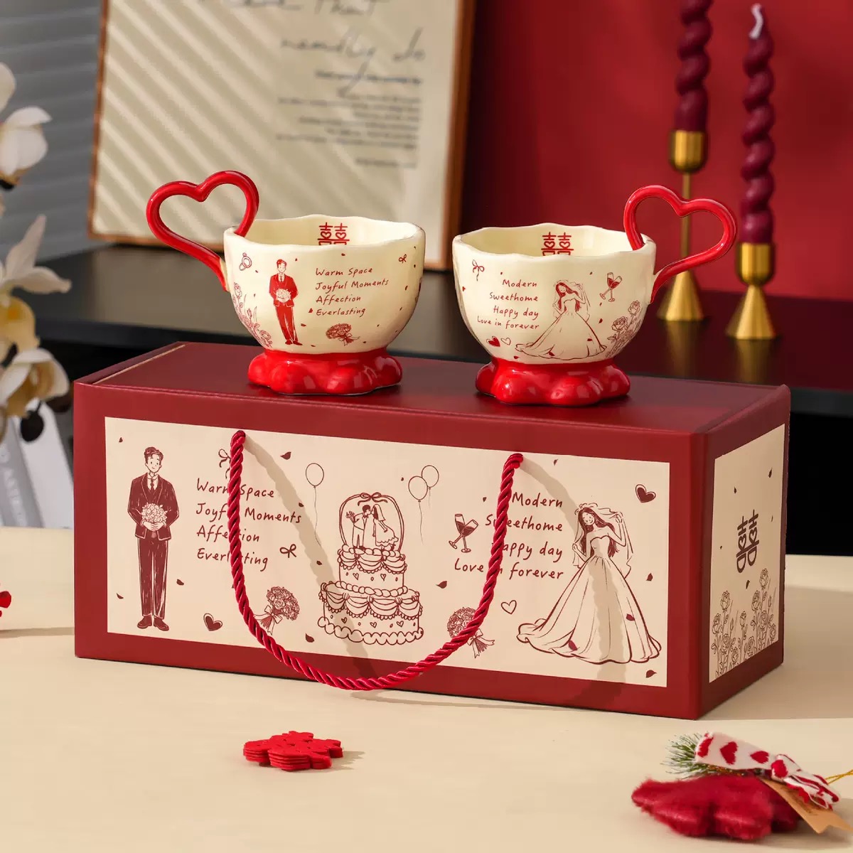 Set cốc hỷ trái tim