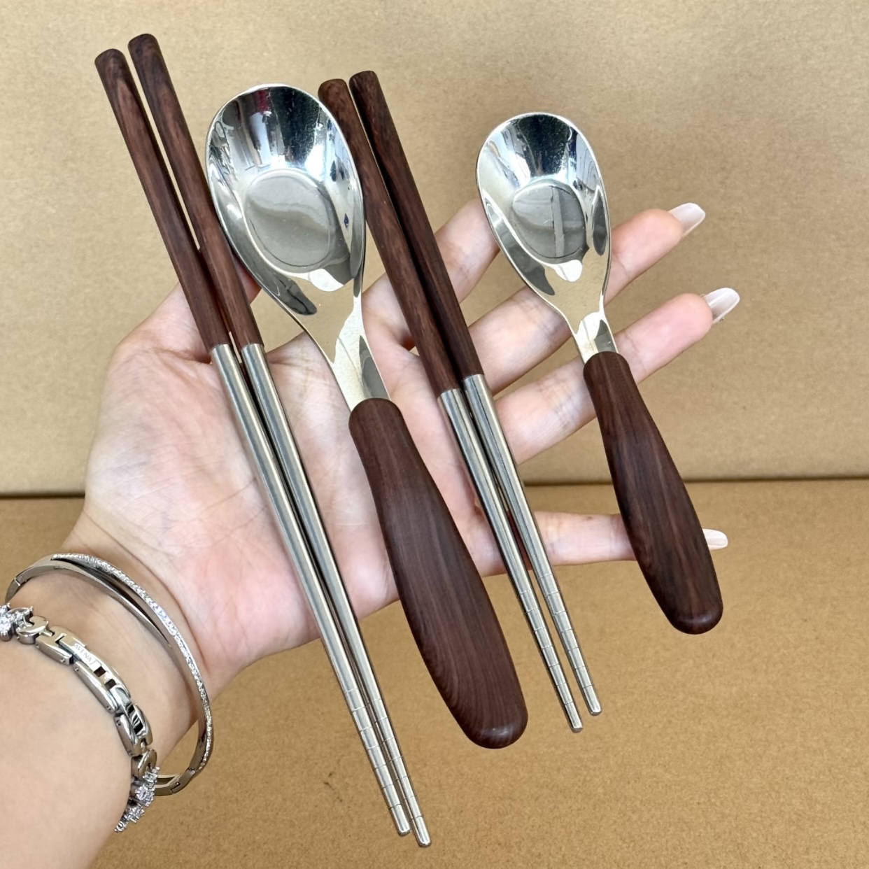 Thìa đũa inox Mino tay cầm giả gỗ