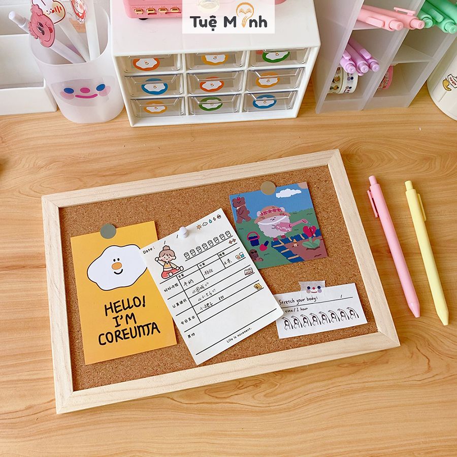 Bảng ghim gỗ bần K18 decor treo ảnh, postcard trang trí - Tặng kèm ghim ...