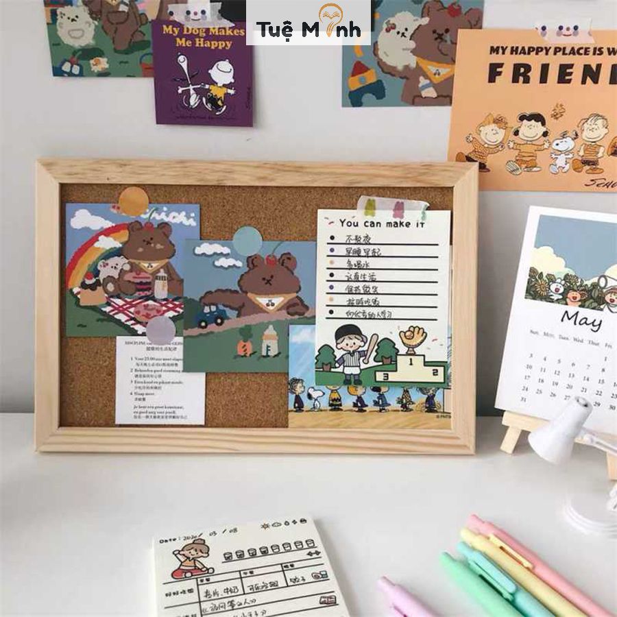 Bảng ghim gỗ bần K18 decor treo ảnh, postcard trang trí - Tặng kèm ghim ...