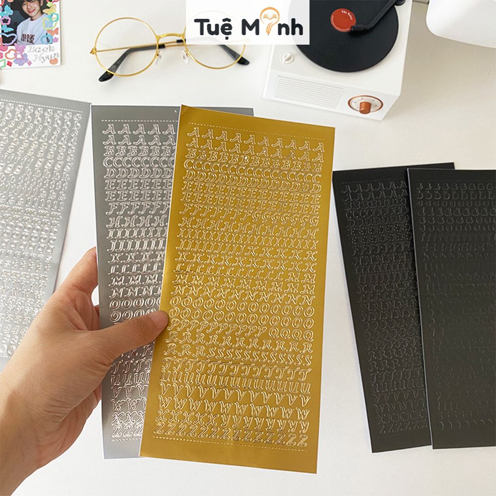 Sticker chữ ánh bạc font chữ viết tay cổ điển STI57 nhãn dãn ký hiệu ...