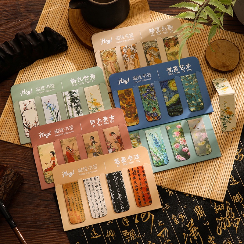 Set 4 đánh dấu sách nam châm tác phẩm nghệ thuật K133