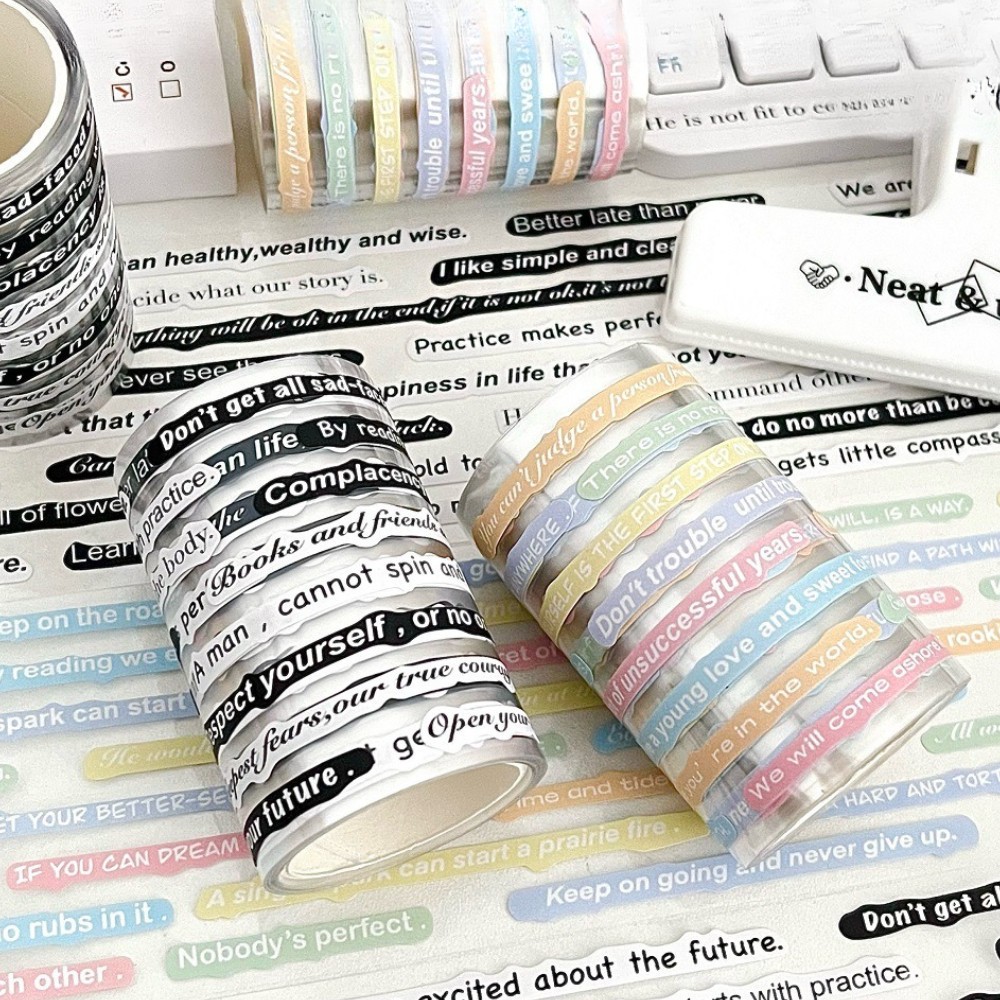 Washi tape WA11 in thông điệp phong cách Hàn quốc màu đen trắng và pastel decor sách vở tuyệt đẹp