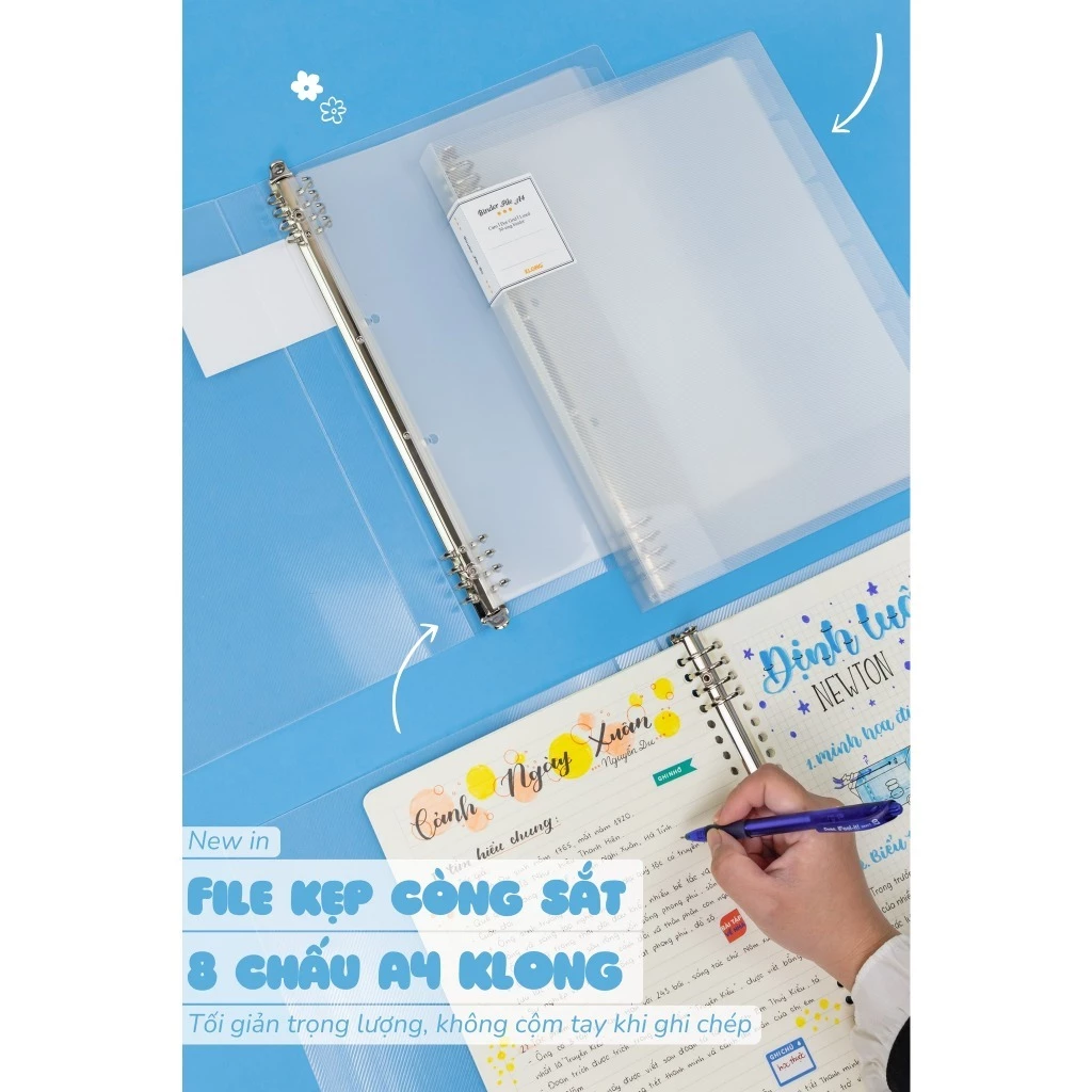Sổ kẻ ngang nét đứt kẹp còng sắt A4 100 tờ 100/76 Klong MS523-8 chấu