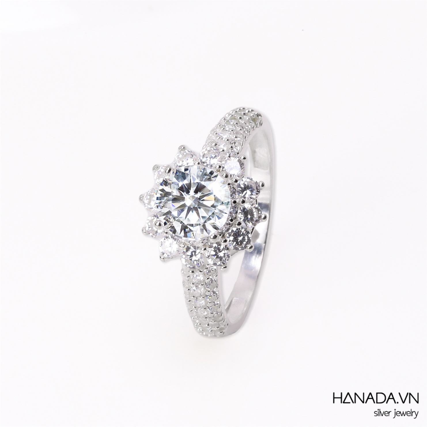 Nhẫn Bạc Trụ Đá Hoa 2392