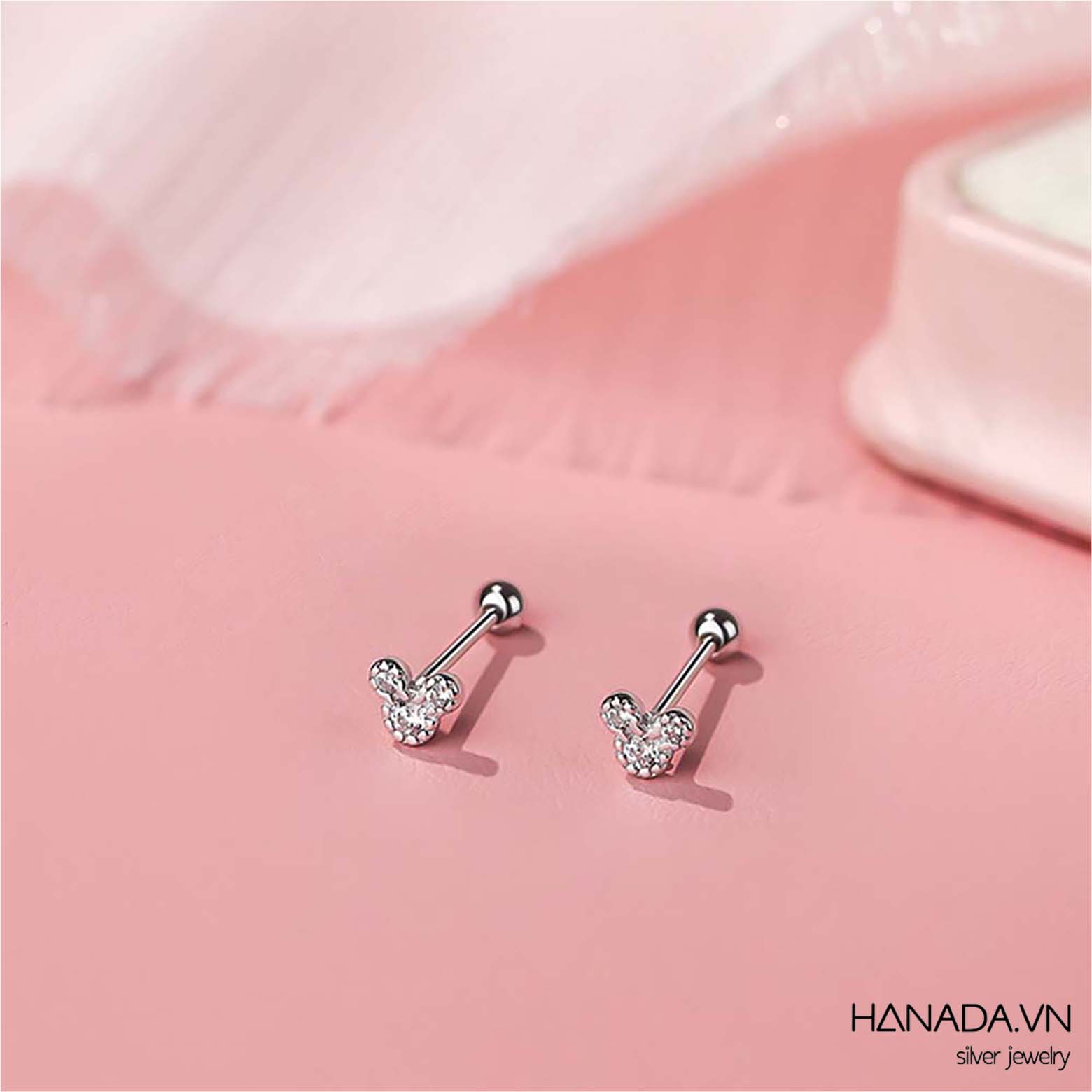 Bông Tai Chuôi Bi Vặn Đính Đá, Trái Tim 2544