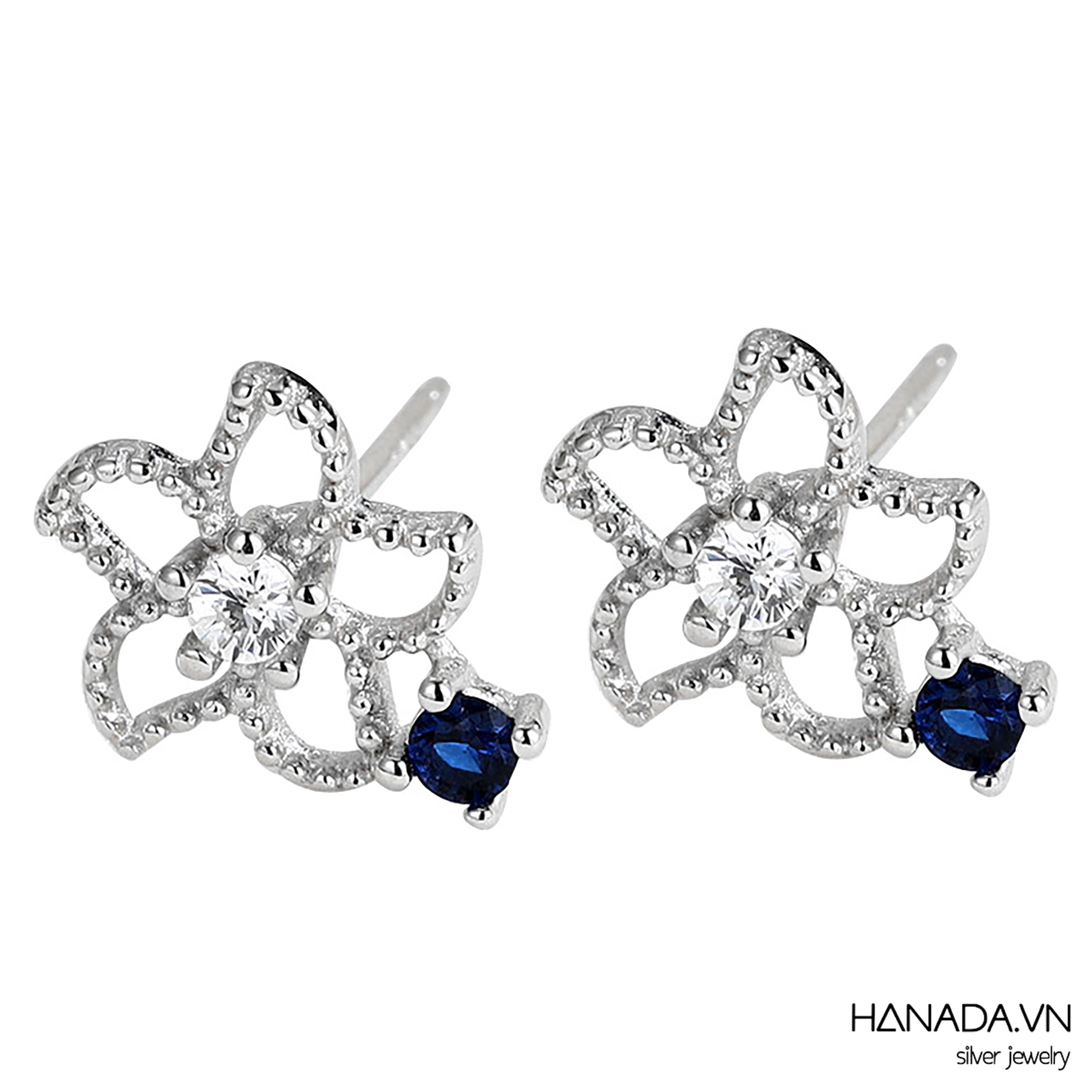 Bông Tai Hoa 5 Cánh Đính Đá Xanh 2682