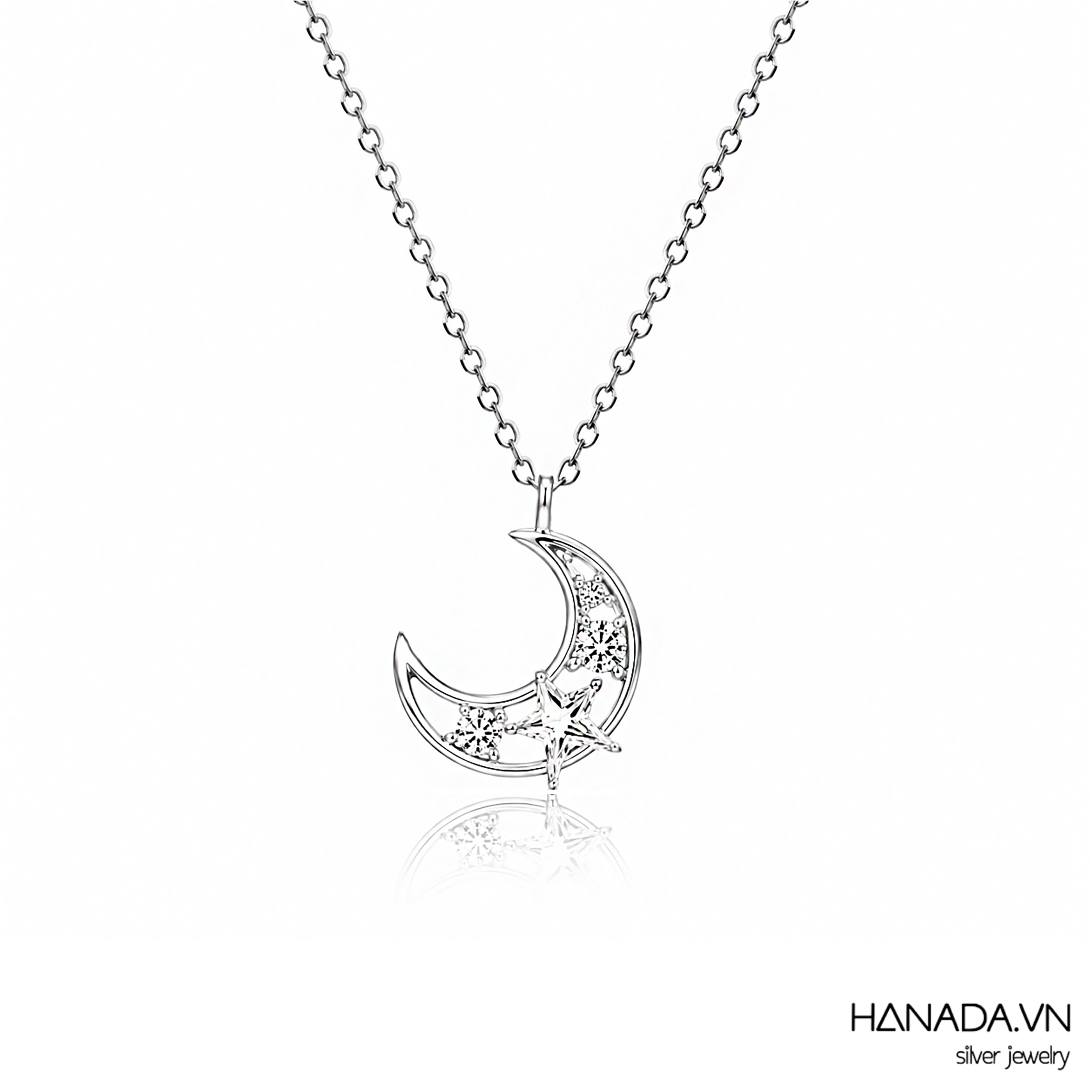 Dây Chuyền Đá Cubic Zirconia Mặt Trăng Ngôi Sao Nữ HANADA 2880