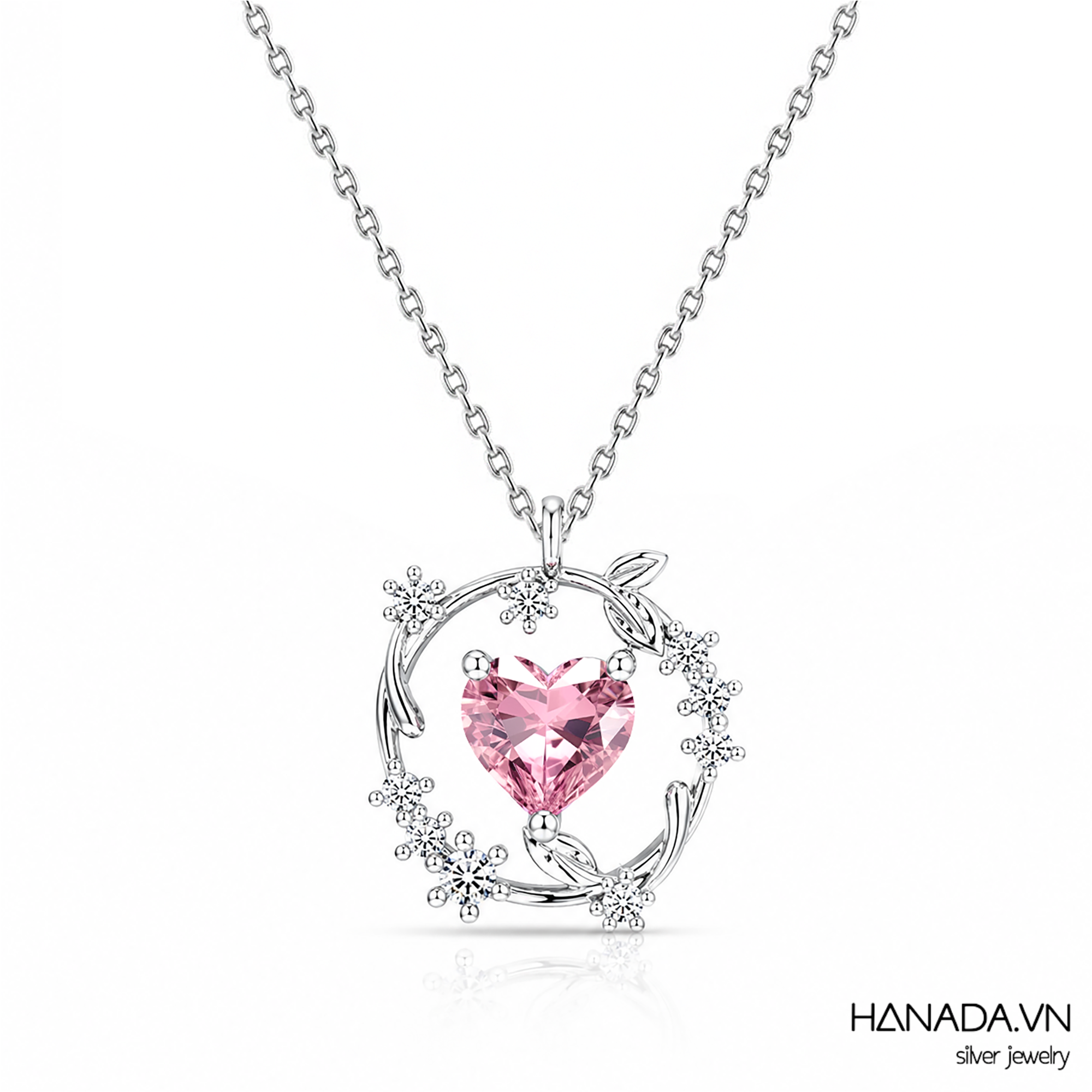 Dây Chuyền Đá Cubic Zirconia Nguyệt Quế Trái Tim Nữ HANADA 2876