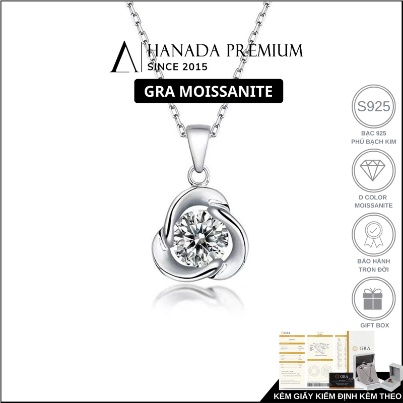 Dây chuyền Moissanite 5.0 MM Bạc 925 Cỏ Ba Lá 2536