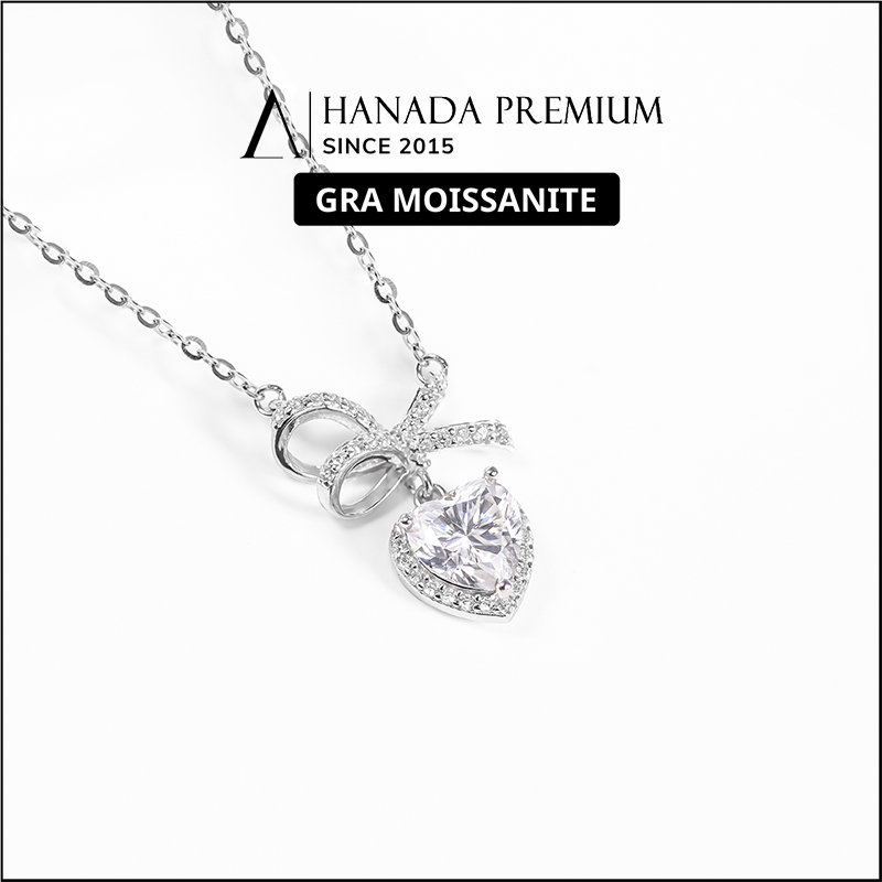 Dây chuyền nơ đá rơi trái tim Moissanite 6MM 2788