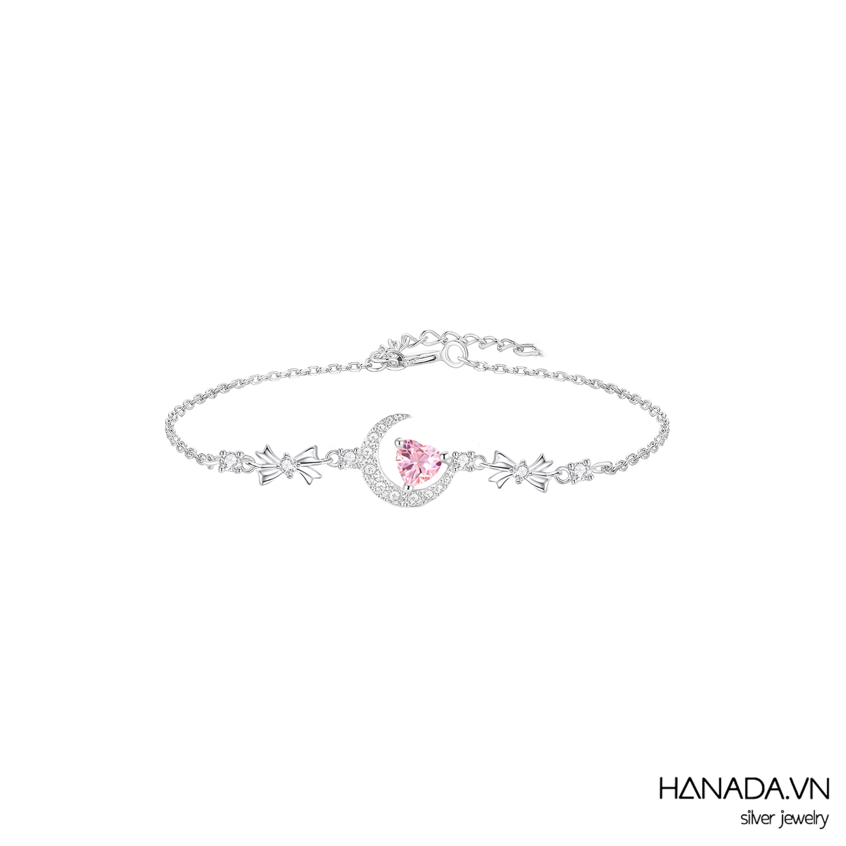 Lắc Tay Đá Cubic Zirconia Mặt Trăng Tim Đá Hồng Nữ HANADA 2835