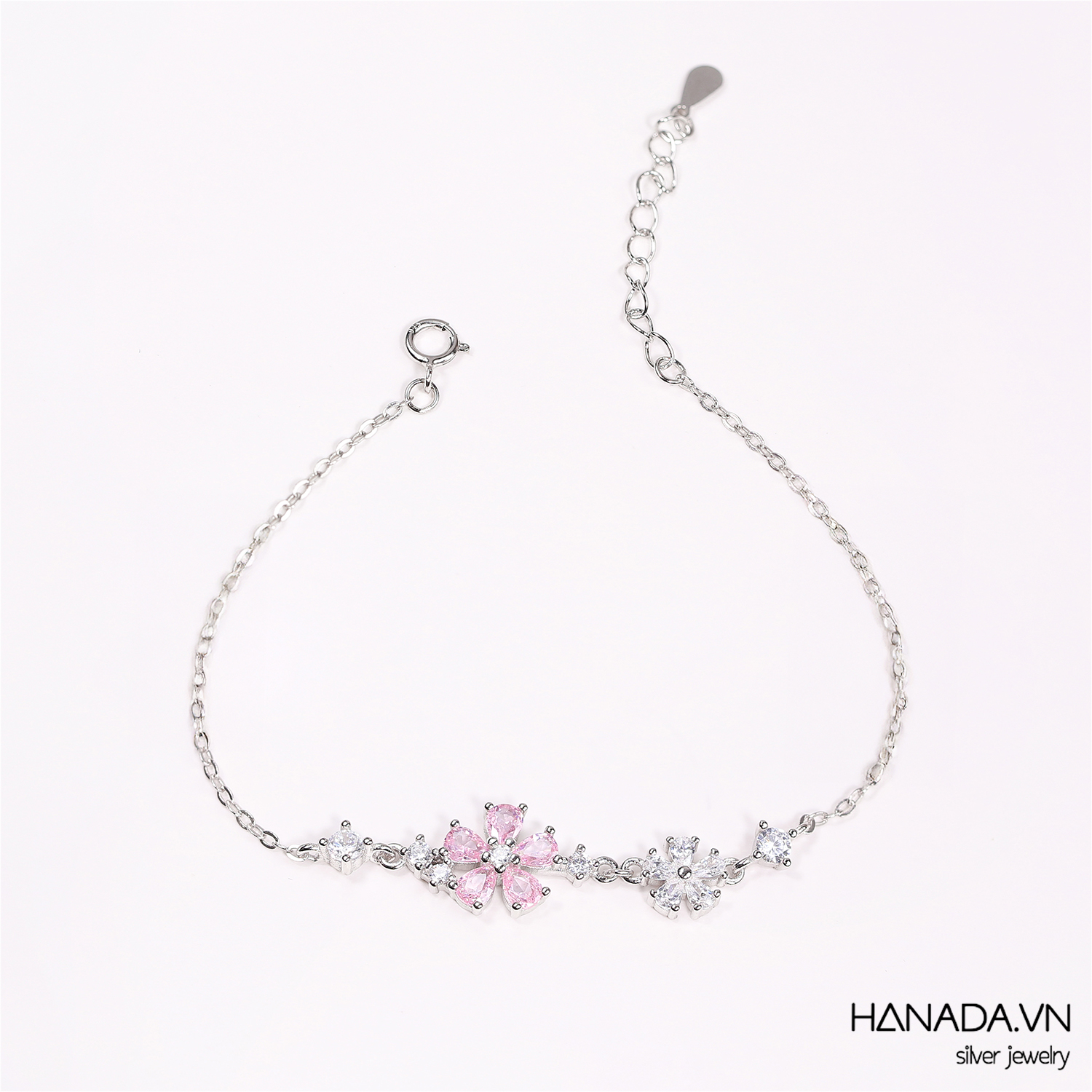Lắc tay Đá Cubic Zirconia Hoa Đá Trắng Hồng Nữ HANADA 2799