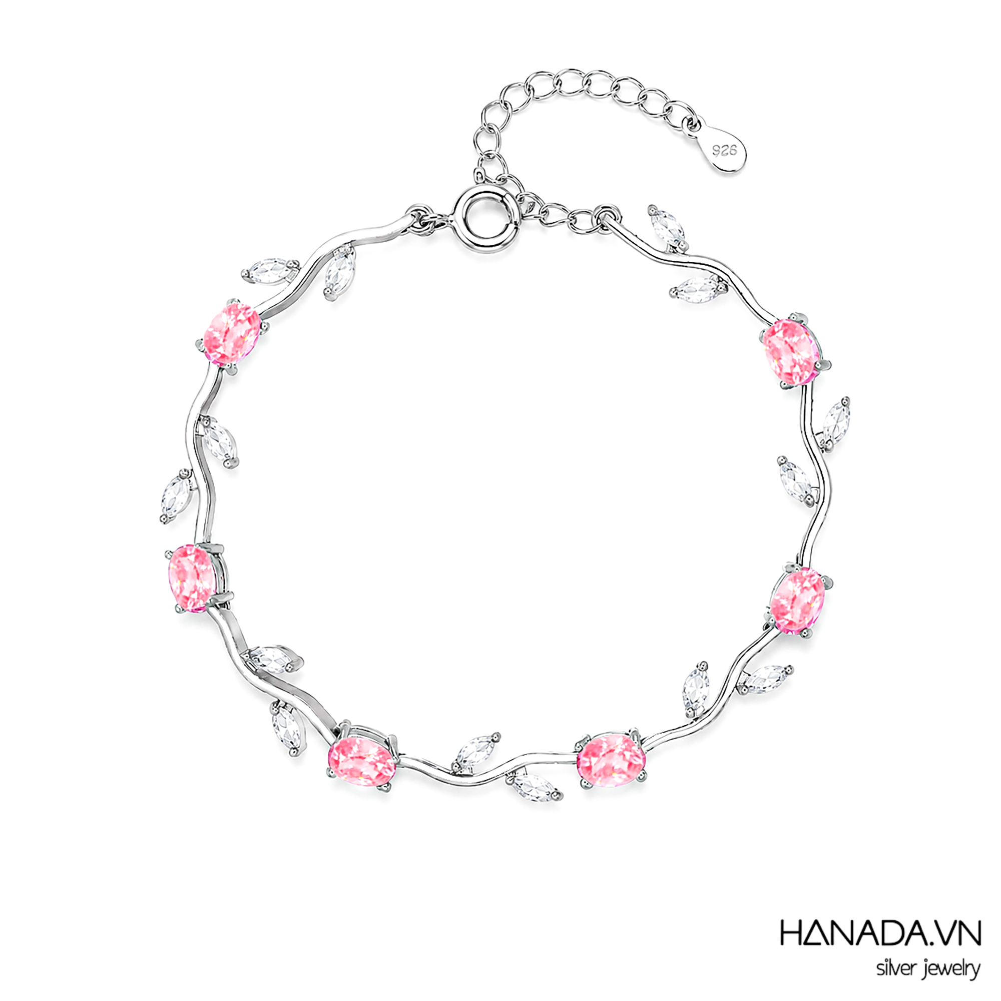 Lắc tay Đá Cubic Zirconia Hoa Tulip Đá Vuông Hồng Nữ HANADA 2897