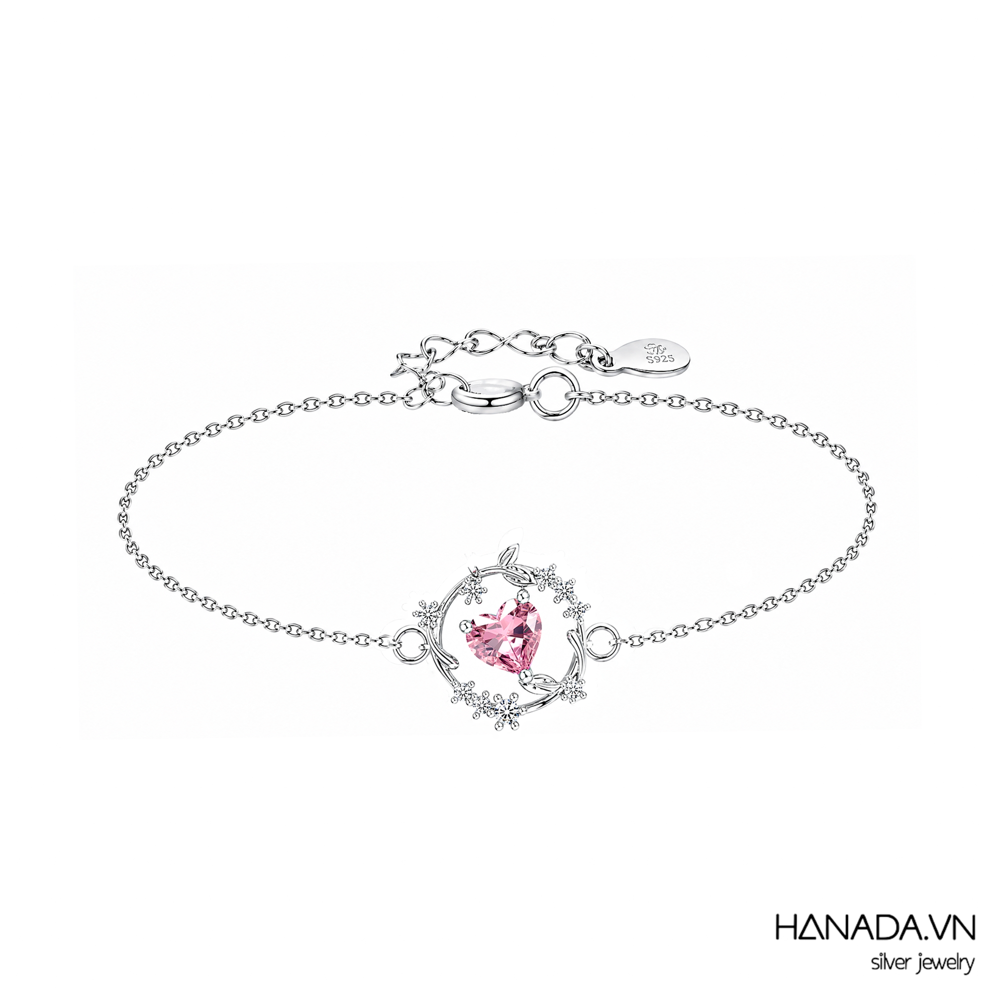 Lắc tay Đá Cubic Zirconia Nguyệt Quế Trái Tim Nữ HANADA 2877