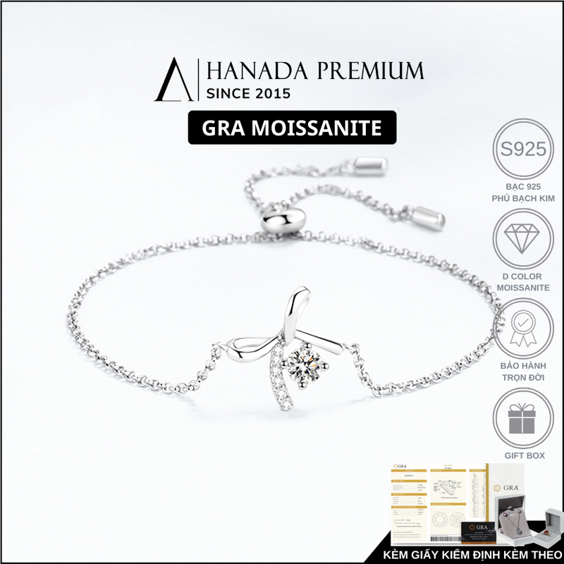 Lắc tay Đá Moissanite 5mm Nơ Đính Đá Dây Rút 2756