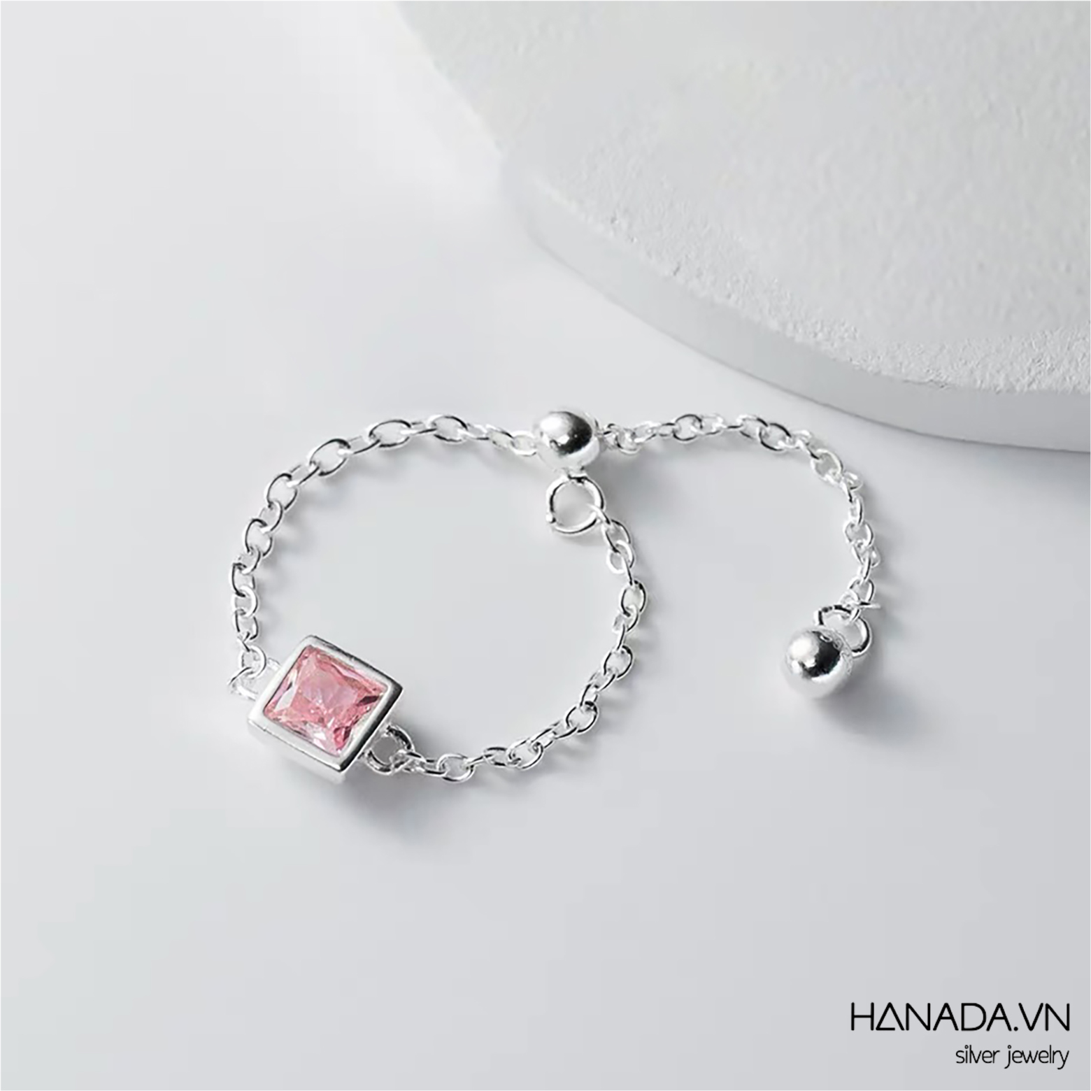 Nhẫn Dây Xích Charm Đá Màu Hình Vuông 2697